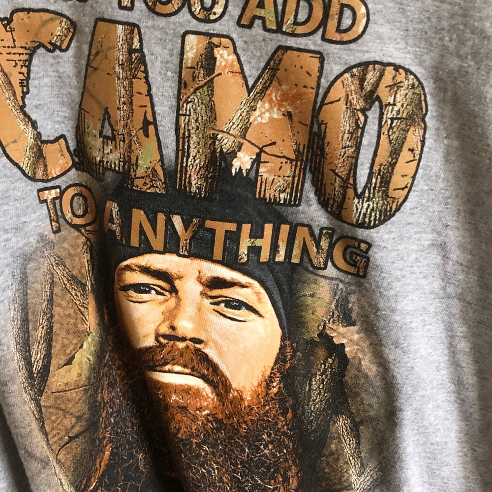 Graphic 'Add Camo to Anything' Sweatshirt - Gray with Camo & Brown Print